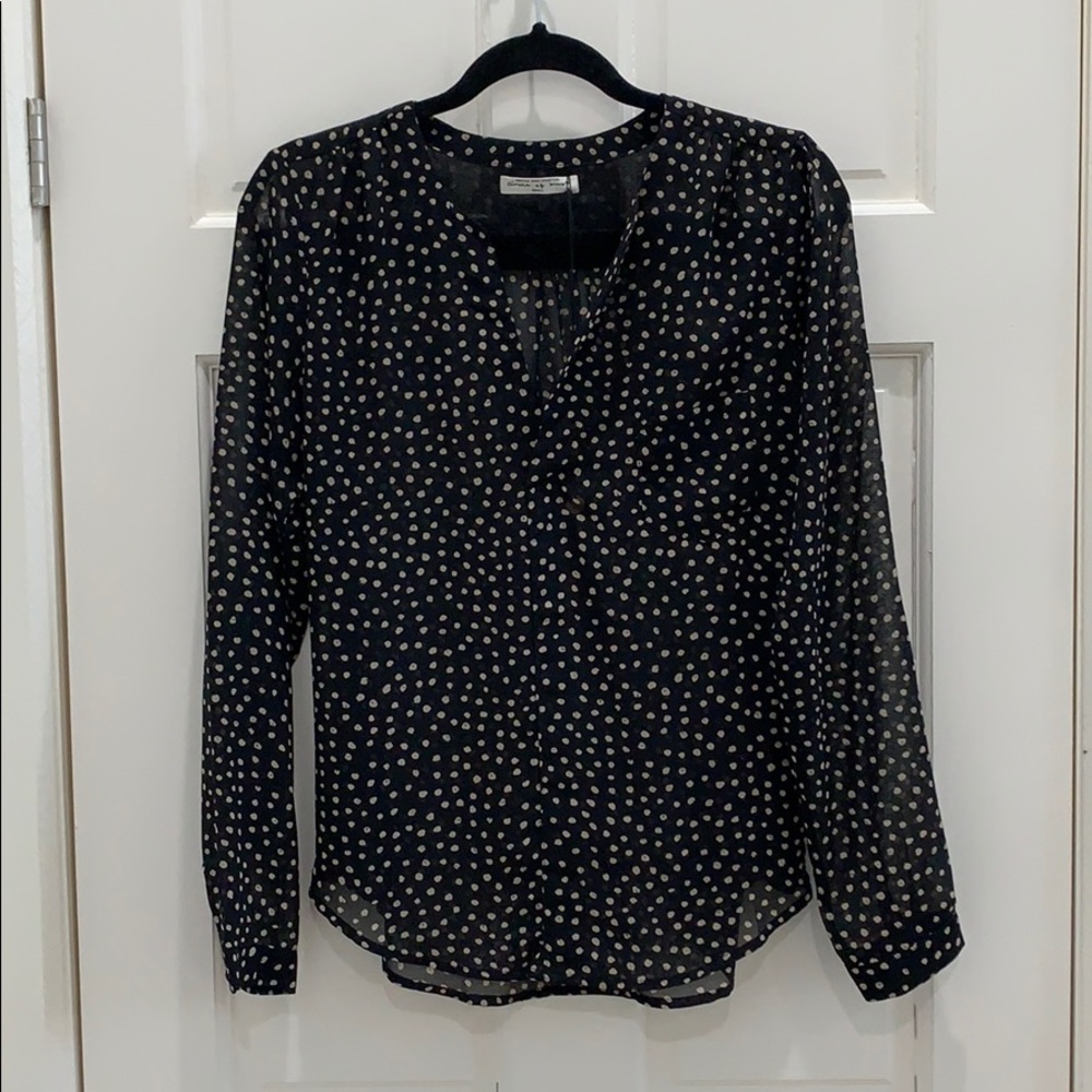 SOLD: Tan and black polka dot blouse